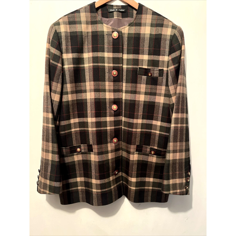 Avoca Collection of Ireland Pure New Wool Blazer Tartan Check Jacket Size L